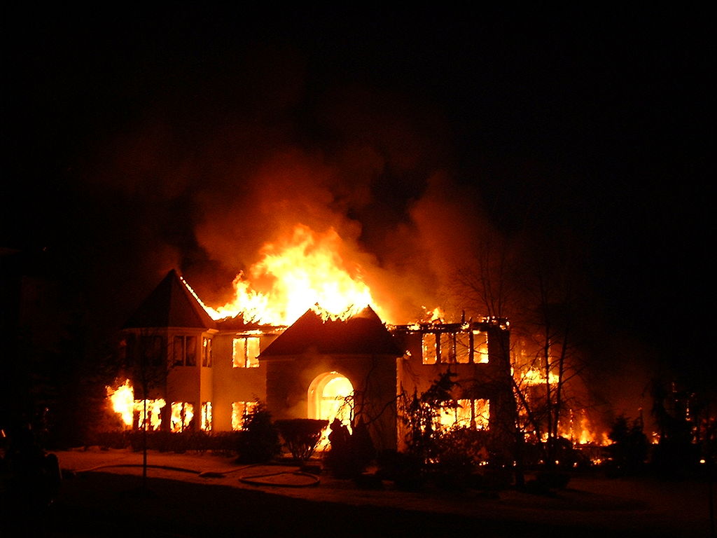 house on fire during winter