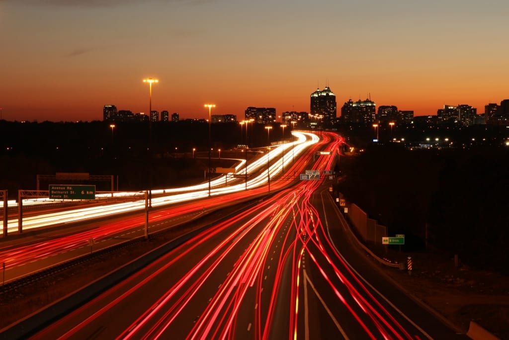 Time-lapse of traffic on City Highway