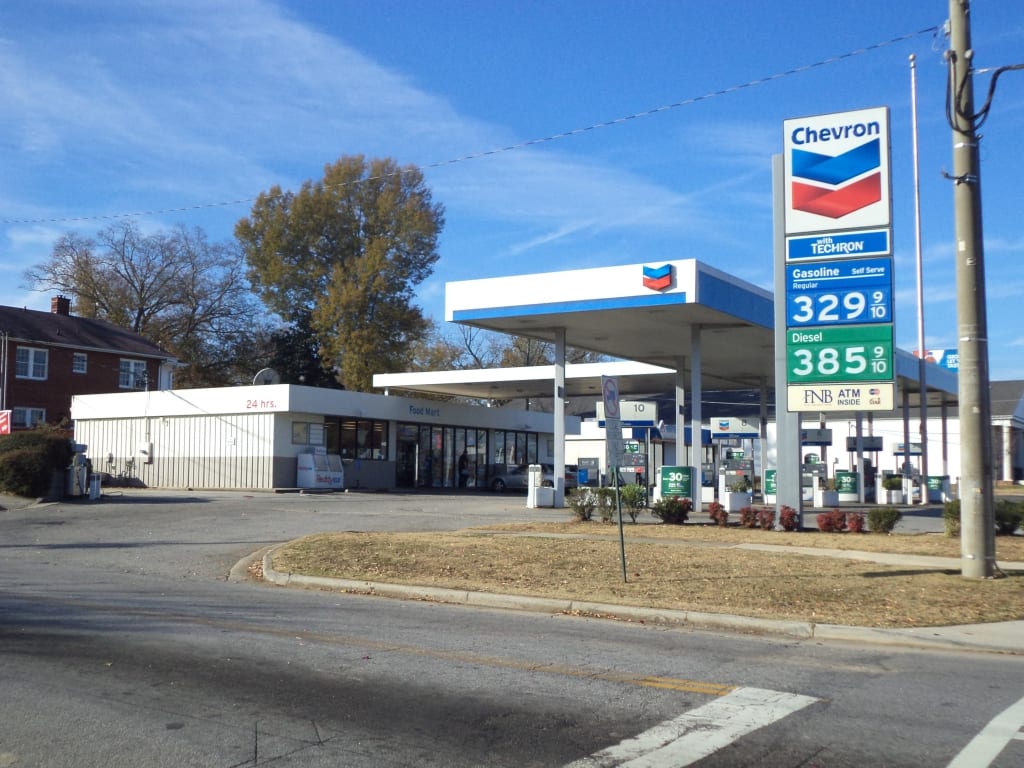 exterior shot of a chevron gas station