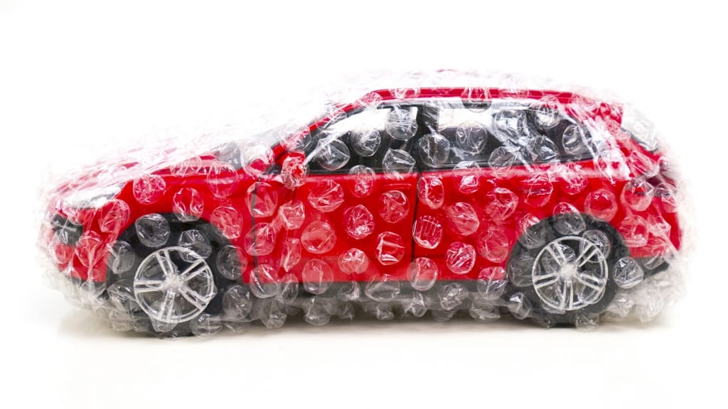 Car wrapped in bubble wrap