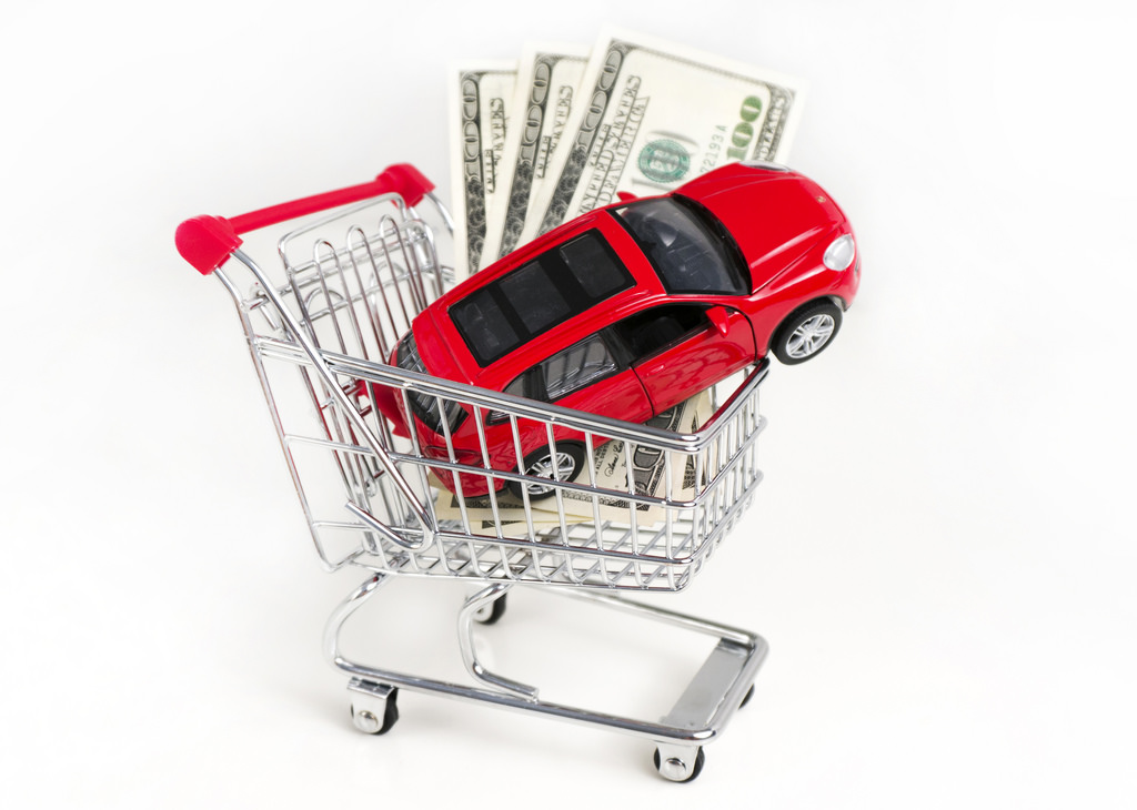car and cash in a shopping cart