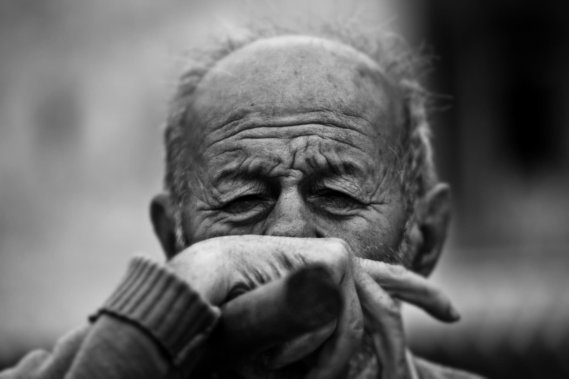 older man in black and white